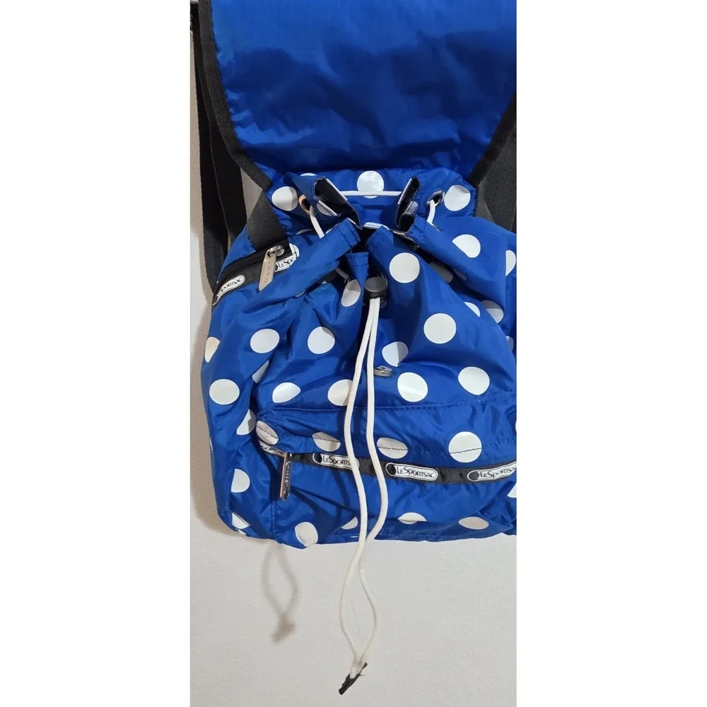 Lesportsac Blue White Polka‎ Dot Backpack Drawstring Buckles Bag